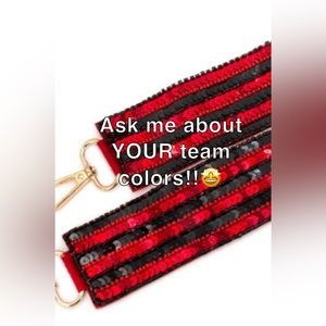 Red/Black Sequined Interchangeable bag strap with gold tone hardware